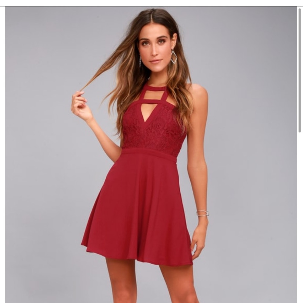 NWT Lulu’s Red Lace Skater Dress
